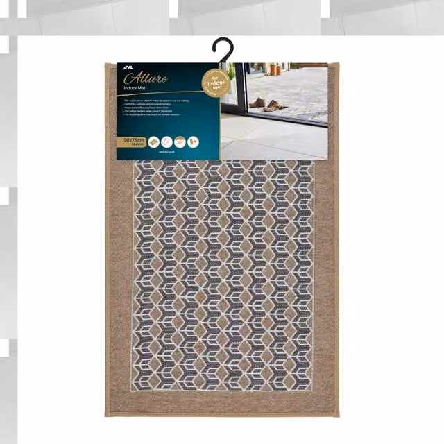 JVL Allure Machine Washable Non-Slip Graphic Doormat, Beige/Brown/Multicolour