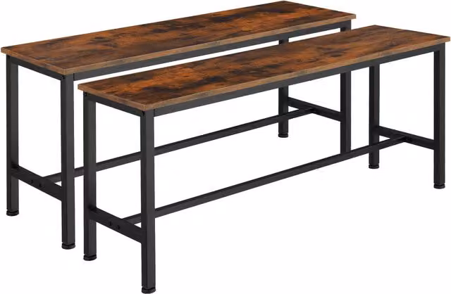 tectake Pair of Industrial Wood and Metal Benches in Brown and Black, W/D/H: 108 x 32.5 x 50 cm