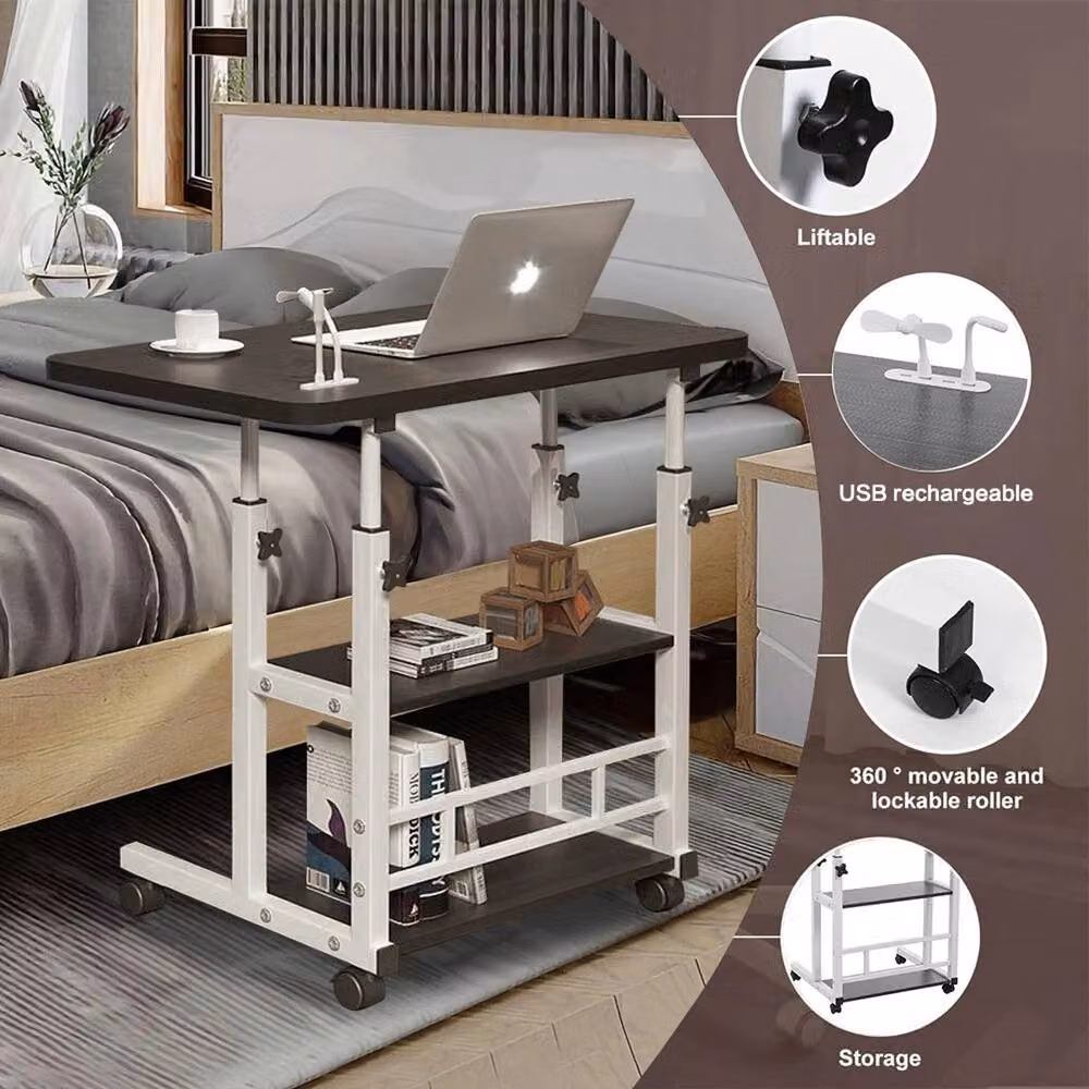 VOGREX Height Adjustable Mobile Laptop Bed Tray Desk Stand in Grey – 3