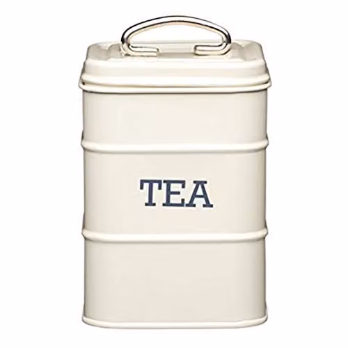 KitchenCraft Living Nostalgia Stainless Steel Tea Storage Tin, Beige/White, W/D/H: 11 x 11 x 17 cm – 1