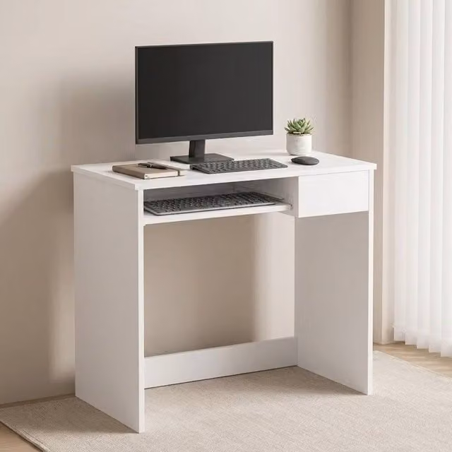 STILVORA Modern Computer Desk with Keyboard Tray and Drawer, White, W/D/H: 120 x 60 x 75 cm