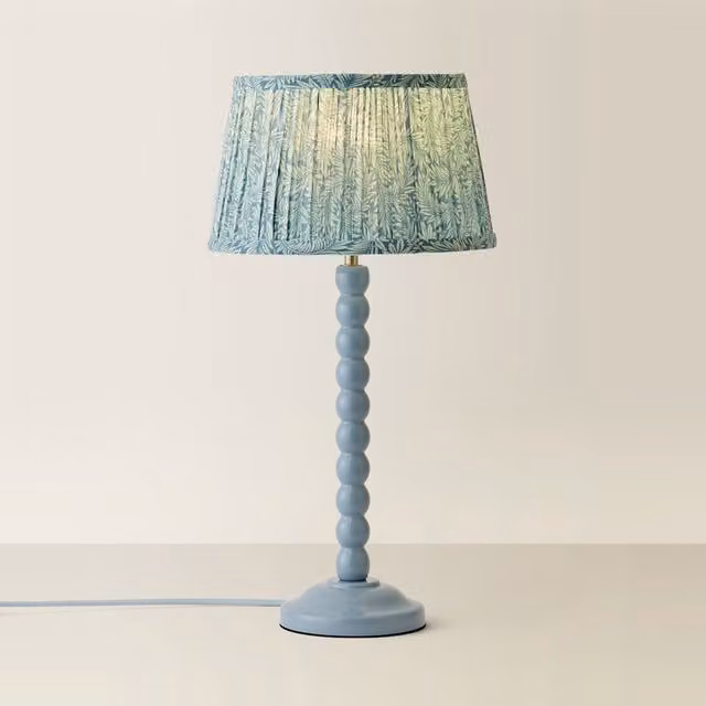 ValueLights Bobbins Pastel Table Lamp with Pleated Fabric Shade in Powder Blue and Wood