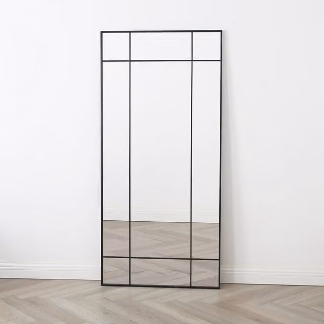 Aion Large Rectangular Wall Mirror with Industrial Design in Black, W: 80 cm, H: 170 cm