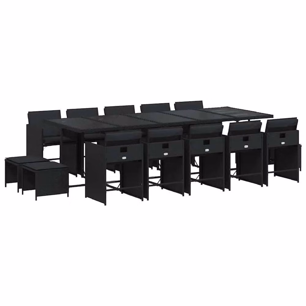 Berkfield Modern Black Polyrattan Garden Dining Set with Glass Tabletop – 2