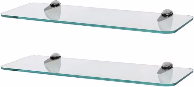 Harbour Housewares Set of 2 Rounded Floating Glass Shelves in Transparent with Chrome Finish, Width: 40 cm