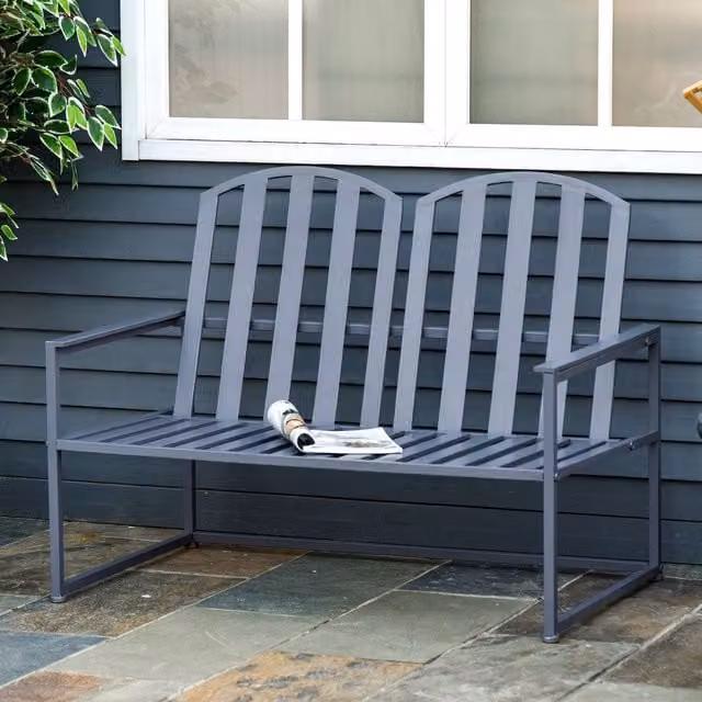 Outsunny Steel Patio Garden Bench Loveseat in Matt Grey