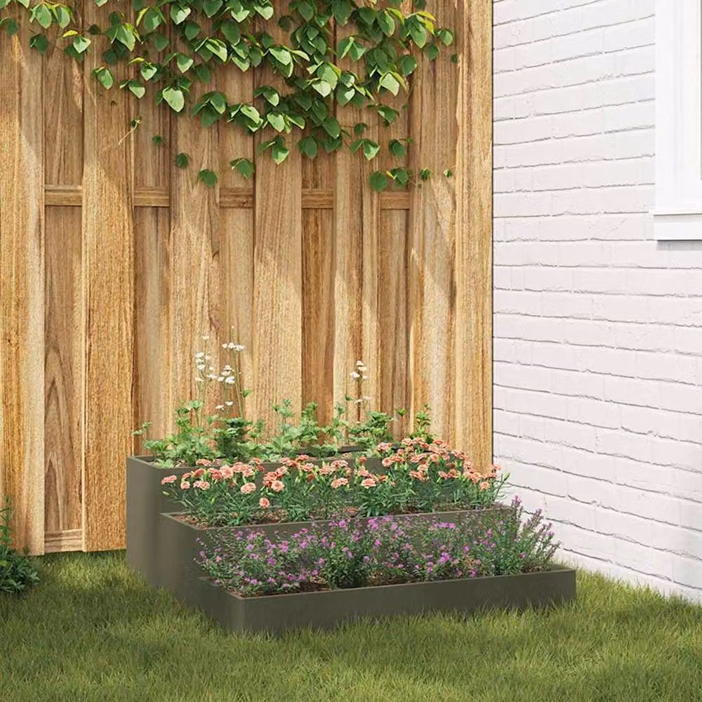 Berkfield Home 3-Tier Steel Garden Planter in Green, W/D/H: 90 x 90 x 35 cm – 2