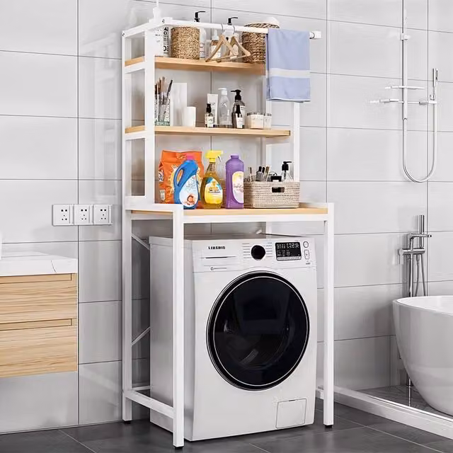 Kelvenix White Metal Space Saving Washing Machine Storage Rack
