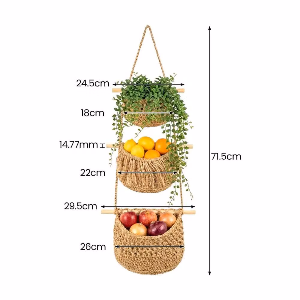 EONLION Brown 3-Tier Wall Hanging Cotton Rope Storage Basket – 2