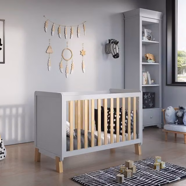 Love For Sleep Francis Cot Bed in White and Pine with Drop Side, W/D/H: 120 x 60 x 60 cm