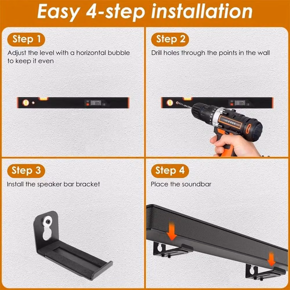 FLAVORA Soundbar Wall Mount Bracket in Black, W: 1000 cm, H: 52 cm – 4