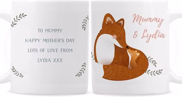 Personalised Memento Company Women's Personalised Mummy & Me Fox Ceramic Mug in White