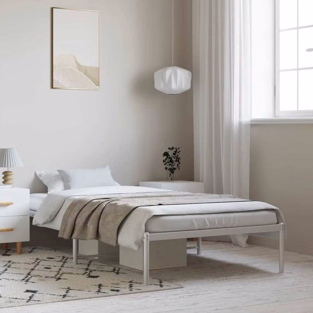 Berkfield Home Metal Bed Frame in White, W: 100 cm, L: 190 cm – 2