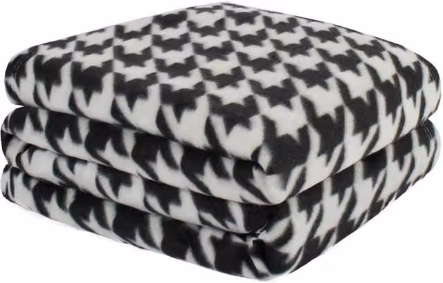 OHS Black and White Checked Fleece Houndstooth Blanket Throw