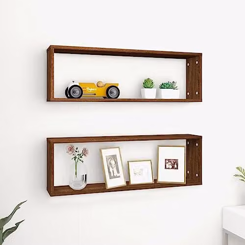 vidaXL Revera Wall Mounted Cube Shelves, 2 Pieces, Brown, W/D/H: 80 x 15 x 26.5 cm – 2
