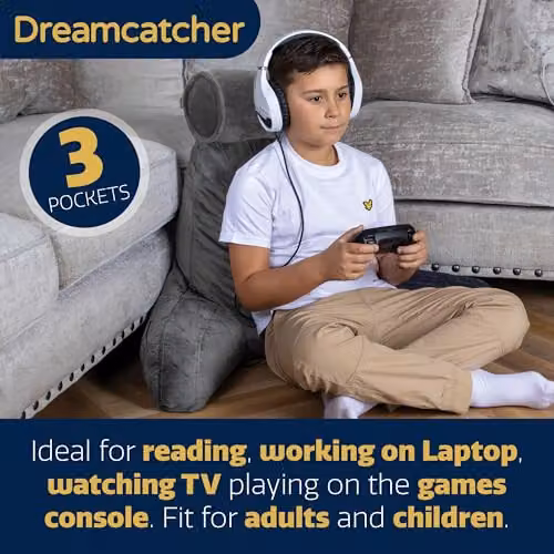 Dreamcatcher Grey Velvet Memory Foam Reading Pillow with Contoured Neck and Back Support – 7