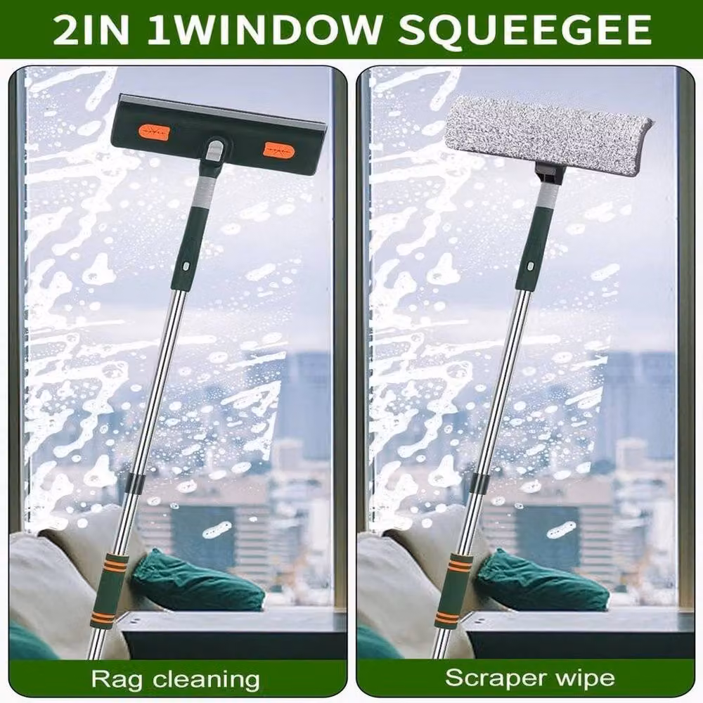 FLAVORA Silver Telescopic Window Squeegee with Scraper and Microfibre Cloth – 3