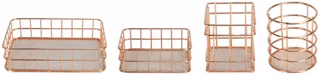 Maison & White Set of 4 Rose Gold Metal Mesh Organisation Baskets