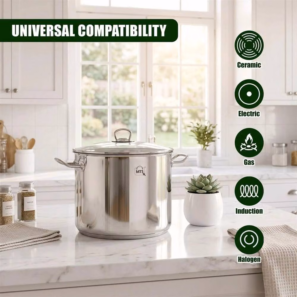 SPETLEK Stainless Steel Uncoated Stockpot with Glass Lid in Silver – 3