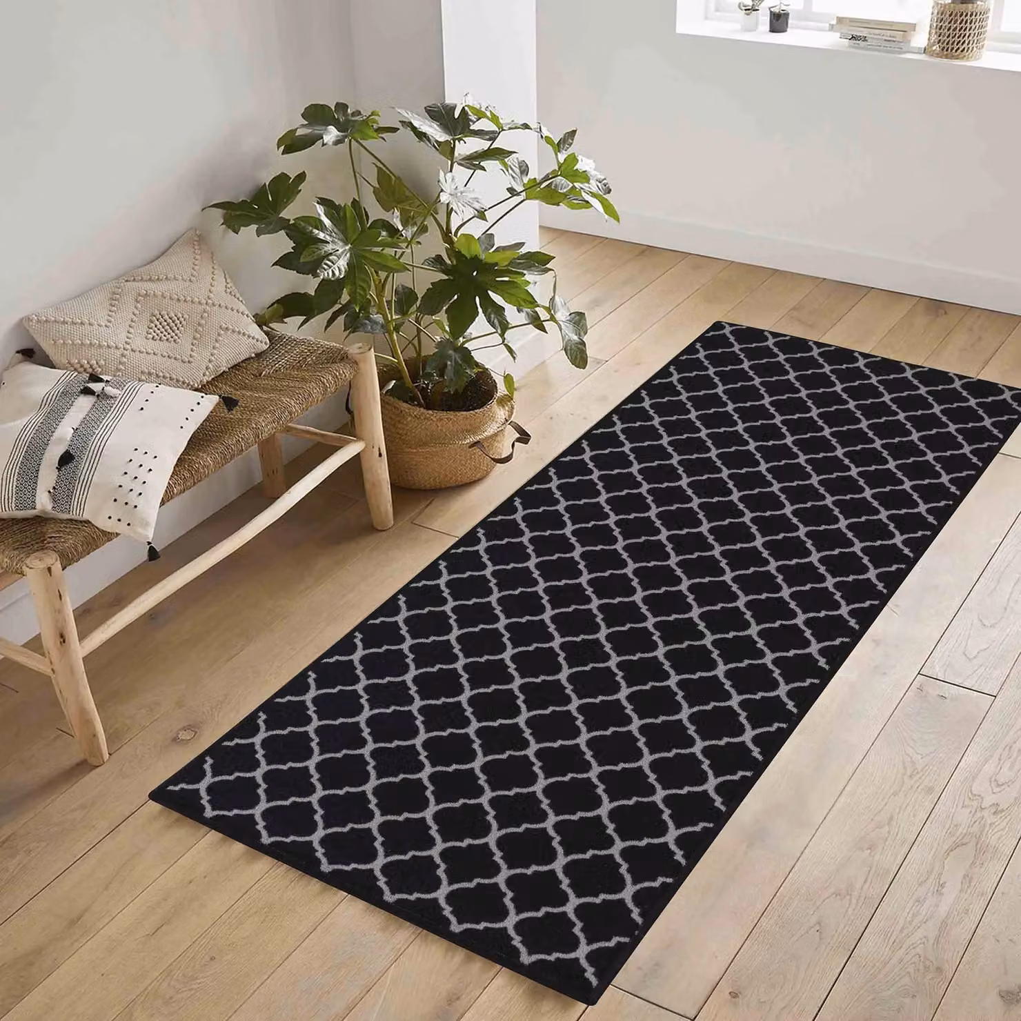 Desire Rugs Black Trellis Design Non-Slip Washable Runner Mat, W: 67 cm, L: 220 cm – 4