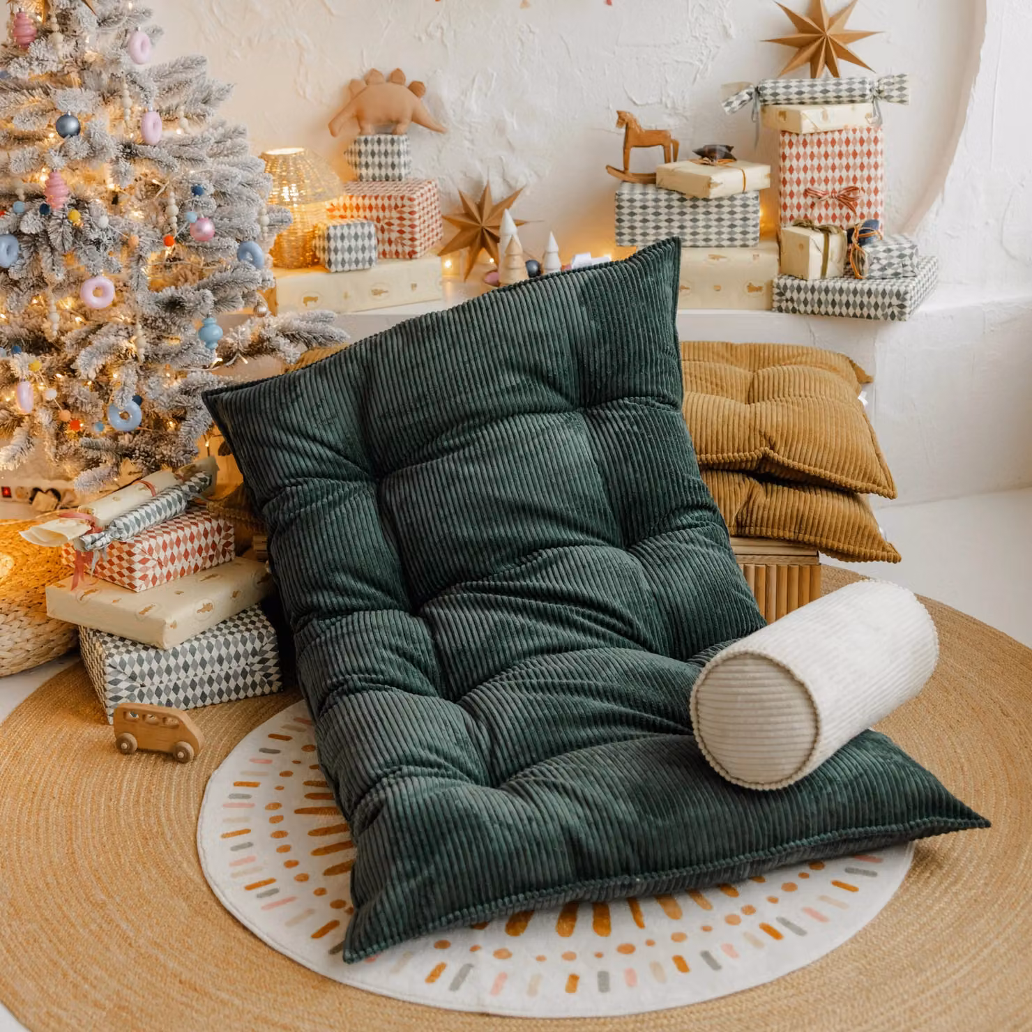 MiniCamp Corduroy Floor Cushion in Petrol Green, W/D/H: 125 x 70 x 1 cm – 5