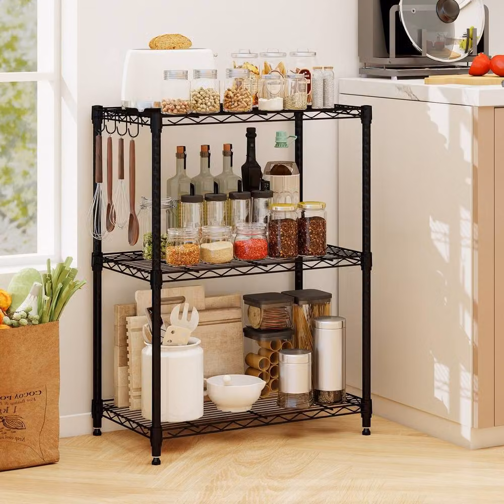 VOGREX 3-Tier Adjustable Metal Wire Shelving Unit in Matt Black – 5