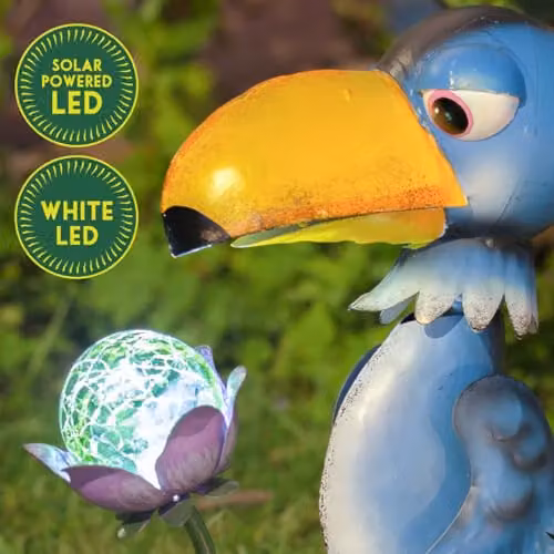 GardenKraft Metal Toucan Solar Powered LED Garden Statue in Multicolour and Blue, H 32.0 cm x W 14.5 cm x D 30.5 cm – 4