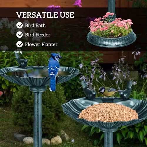 Outsunny Green Bird Bath with 2 Decorative Birds, Height: 81 cm – 3