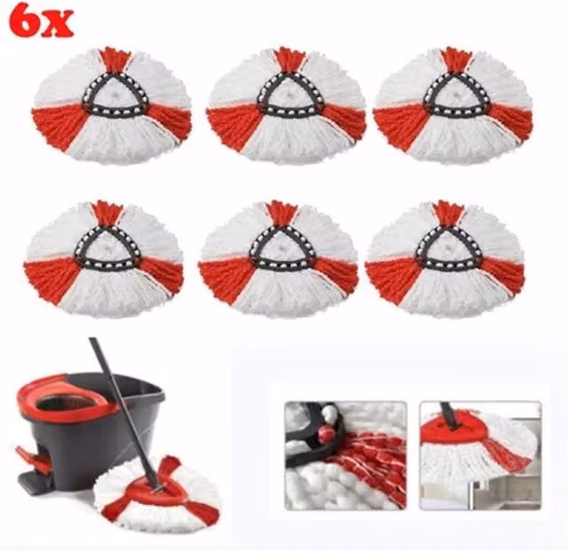 EONLION 6-Pack Red and White Replacement Mop Heads for Vileda Turbo Mop, Diameter: 15 cm – 1
