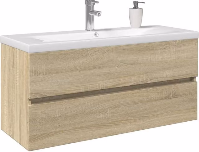 Berkfield Home 2 Piece Modern Brown Bathroom Furniture Set with Ceramic and Engineered Wood