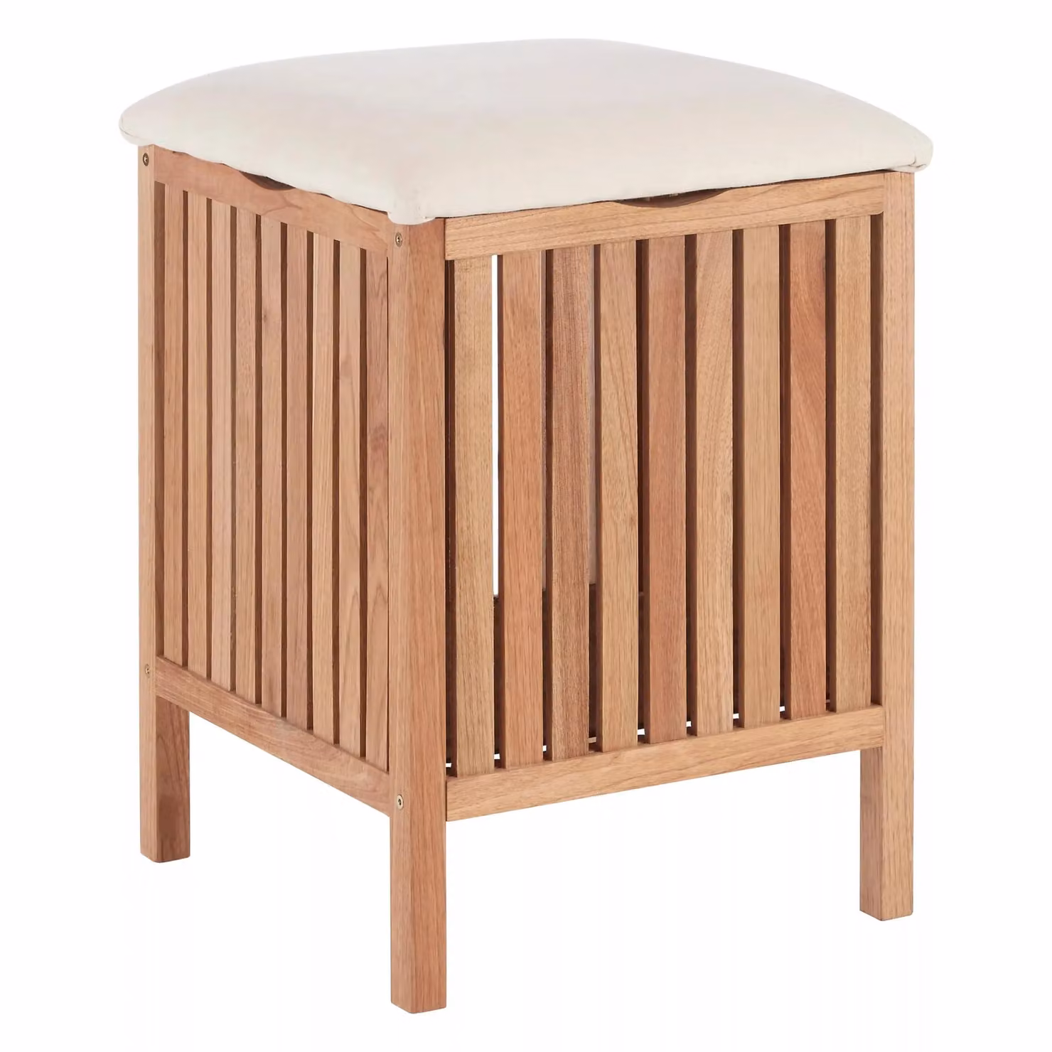 Orsina Dual Purpose Wood Storage Stool in Natural Walnut with Beige Fabric Seat – 2