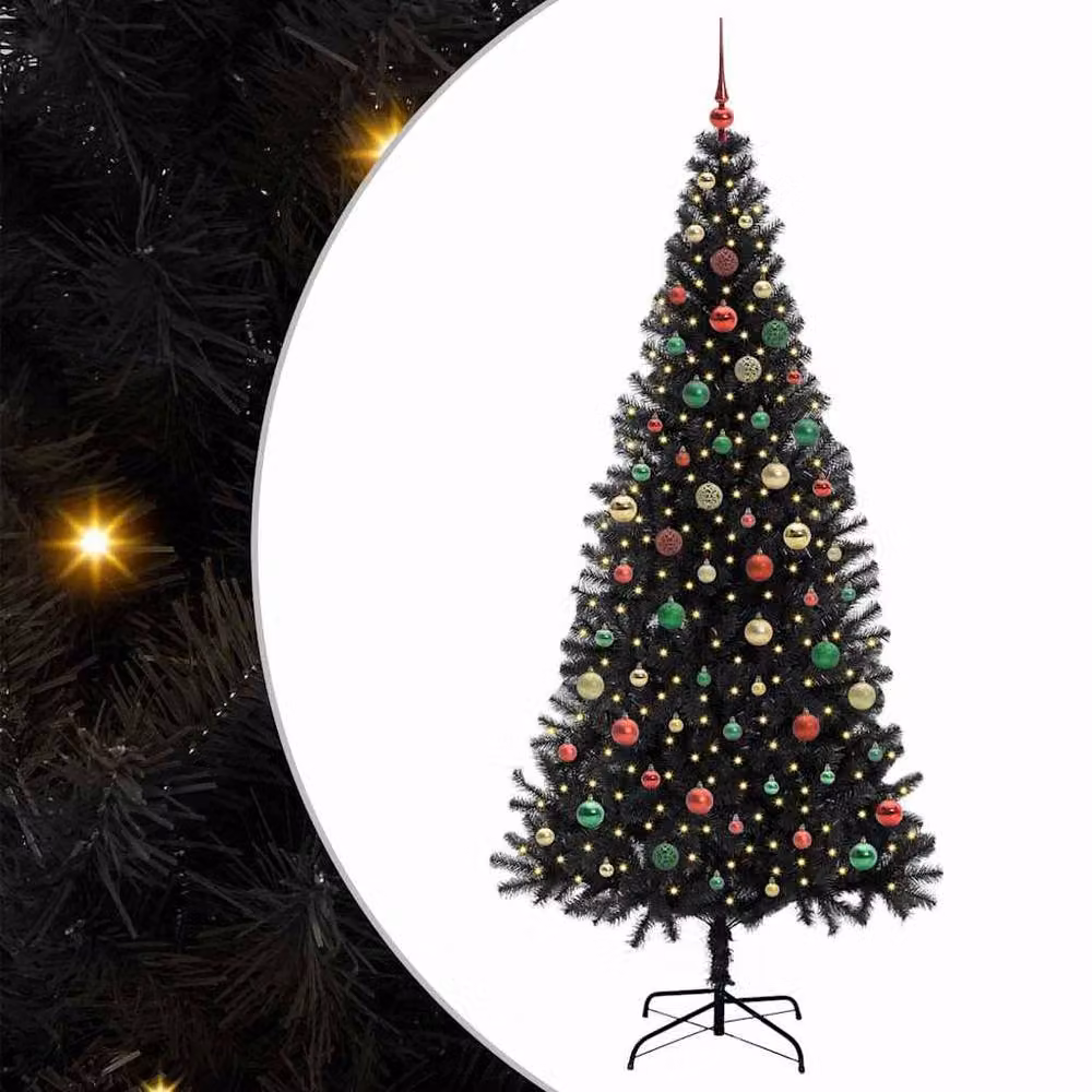 Berkfield Home Black PVC Christmas Tree with 300 LEDs and Stand, Height: 210 cm – 2