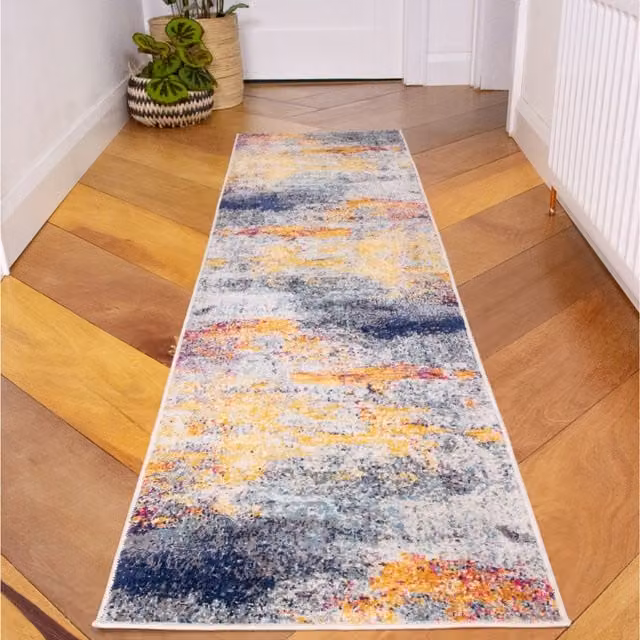 The Rug House Multicolour Abstract Modern Rectangular Rug, W: 240 cm, D: 60 cm
