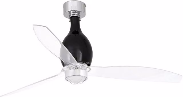 Faro Mini-Eterfan LED Ceiling Fan with DC Motor and Remote Control, Matt Black and Transparent