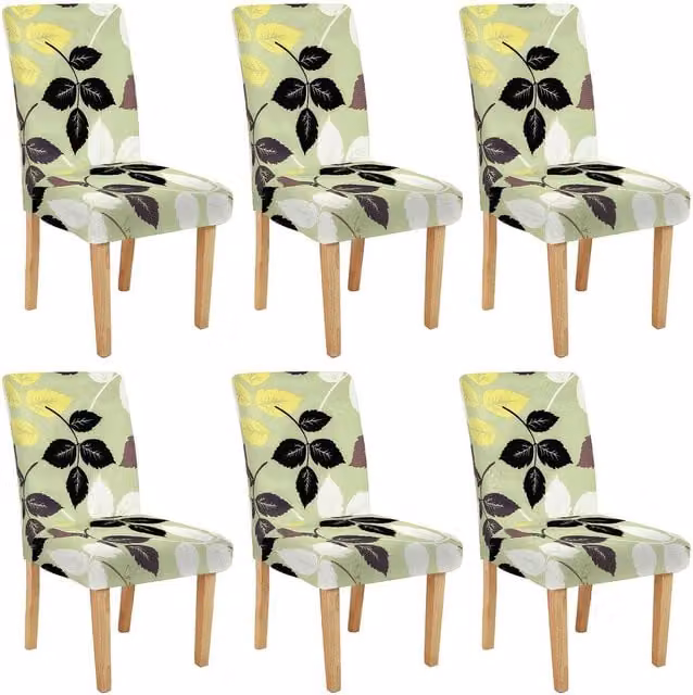 Roseley Pack of 6 Floral Green Stretch Dining Chair Covers