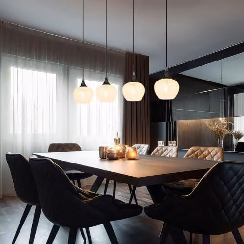 Globo Lighting Glass Pendant Lamp with 4 E27 Sockets in Black and Chrome, W/D/H: 99 x 18 x 120 cm – 1