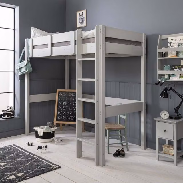Noa and Nani Una Highsleeper Cabin Bed in Silk Grey, Solid Pine Wood