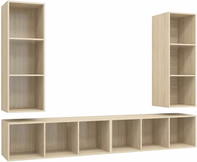 Berkfield Home Set of 4 Wall-mounted TV Cabinets in Sonoma Oak and Light Beige