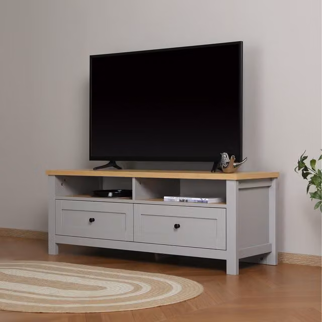 Wiltshire Modern Grey TV Unit with Wooden Top