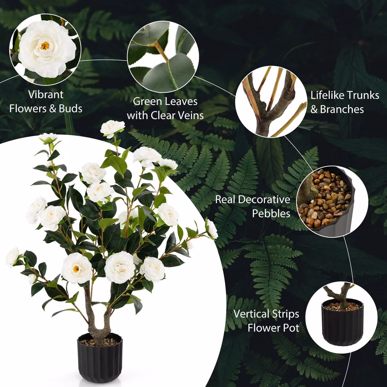 Costway 2 Pack Artificial Camellia Tree Faux Floral Plants in White – 5