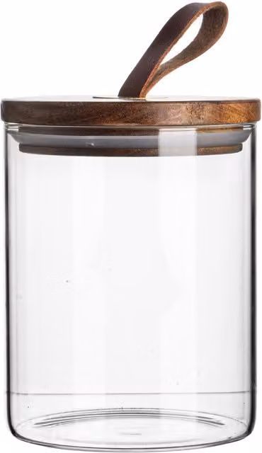 Argon Tableware Airtight Glass Storage Jar with Brown Wood Lid, 0.75 l, Transparent