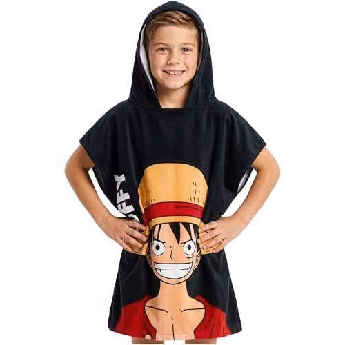 Get Trend One Piece Hooded Cotton Towel Poncho for Kids and Teens, Black