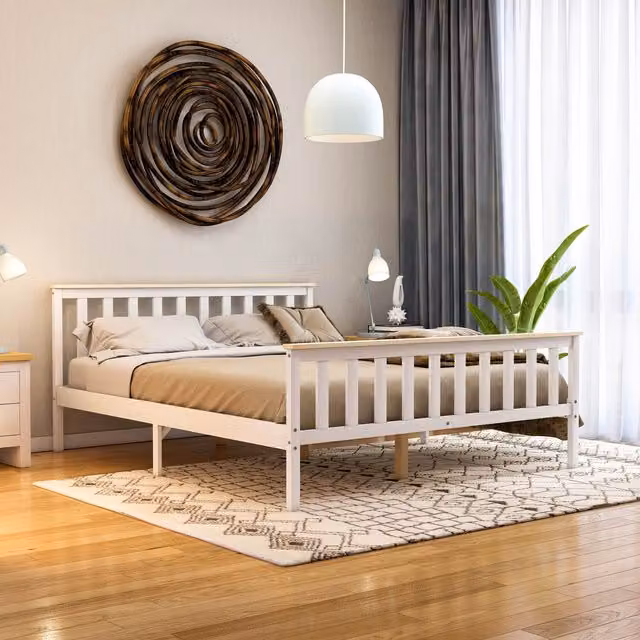 Vida Designs Milan King High Foot End Bed Frame in White and Pine Solid Wood W/D/H: 159.5 x 180 x 205.2 cm – 1