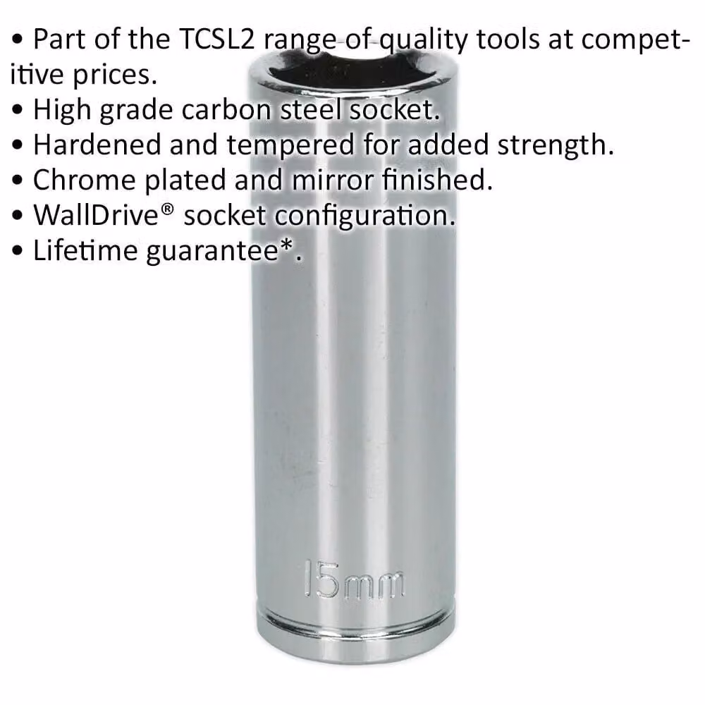 Loops 15mm Deep Drive Socket 3/8 inch Square Drive Chrome Plated Carbon Steel in Silver – 2