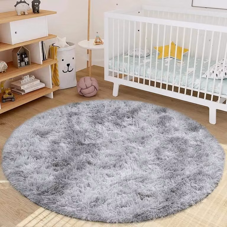 FORGEVIO Round Fluffy Shaggy Rug in Light Grey, Diameter: 100 cm