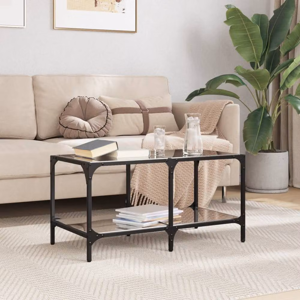 Berkfield Home Modern Rectangular Coffee Table with Black Glossy Glass Top and Steel Frame, W: 78.5 cm, D: 40 cm, H: 40 cm – 2