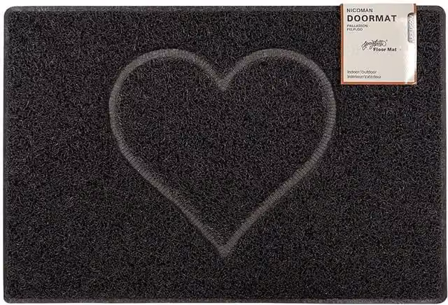 Oseasons Heart Small Embossed Brushing Doormat - Black