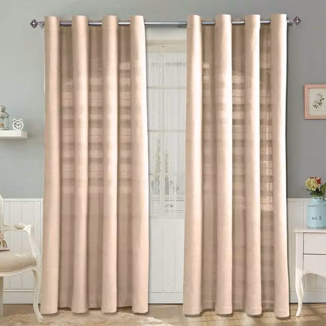 Homescapes Cotton Rajput Ribbed Curtain Pair in Beige and Yellow, Height: 182 cm