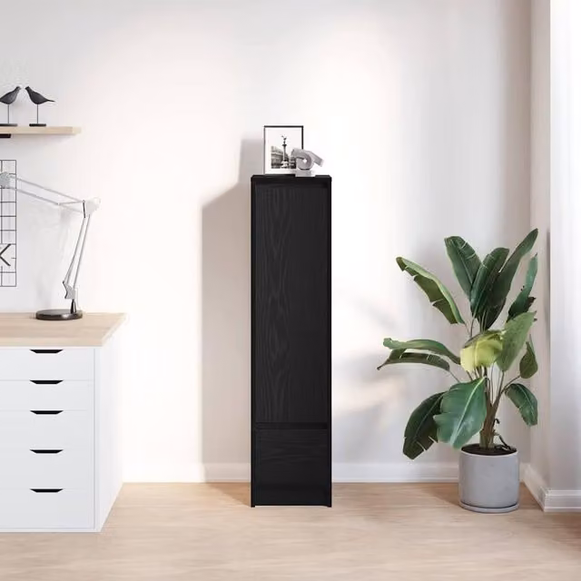 Berkfield Home Black Oak Highboard with Internal Drawers and Shelves, W/D/H: 29.5 x 34.0 x 119.5 cm