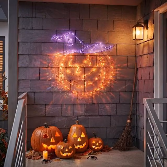 Garden Greatness Twinkling Pumpkin LED Wall Decoration, Multicolour and Orange, 2 Pack